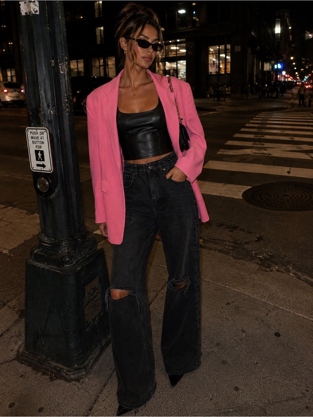 Women's Pink Open Blazer Jacket - Elegant Collarless Tailored Fit